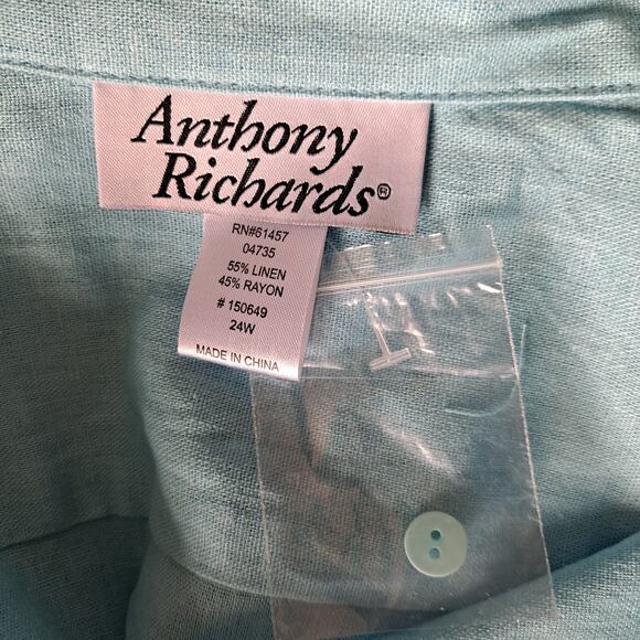 Anthony Richards Blue Button Up Long Sleeve Linen Blend Shirt Size 24W NWOT - Picture 11 of 11